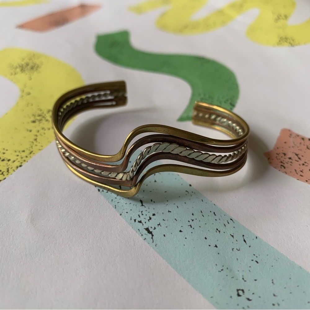 Vintage Western Brass and Silver Cuff